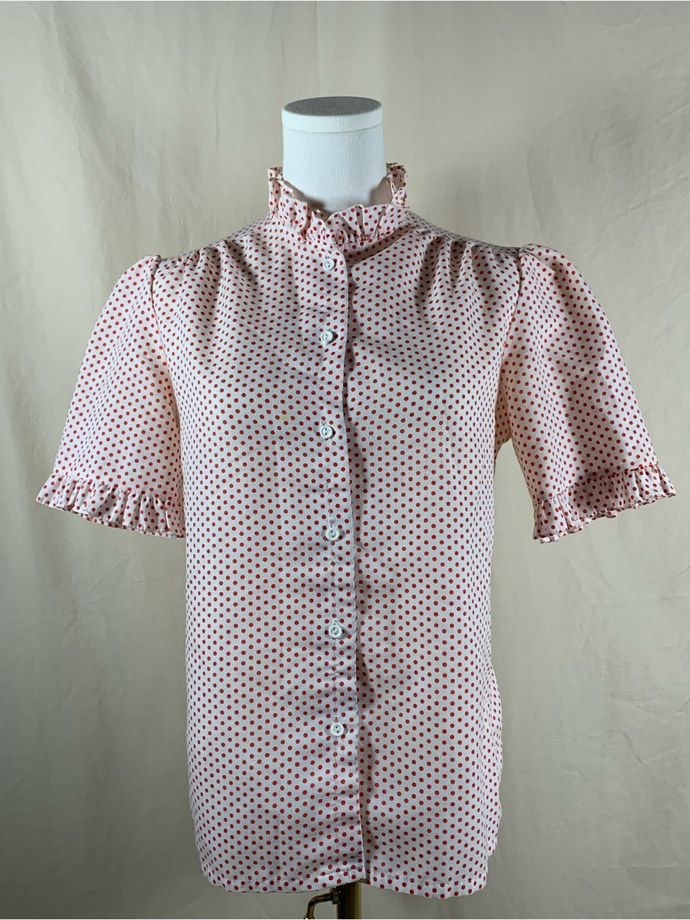 Vintage Red Polka Dot Ruffle Collar Blouse Unbranded